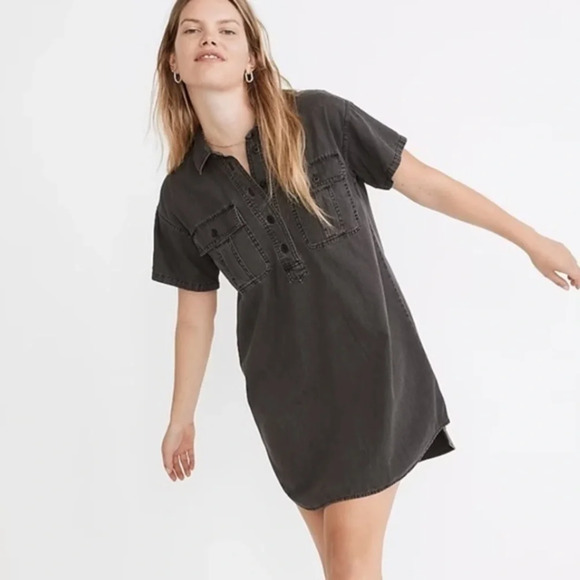 New Madewell Denim Popover Shirtdress Lunar Wash - Picture 1 of 9